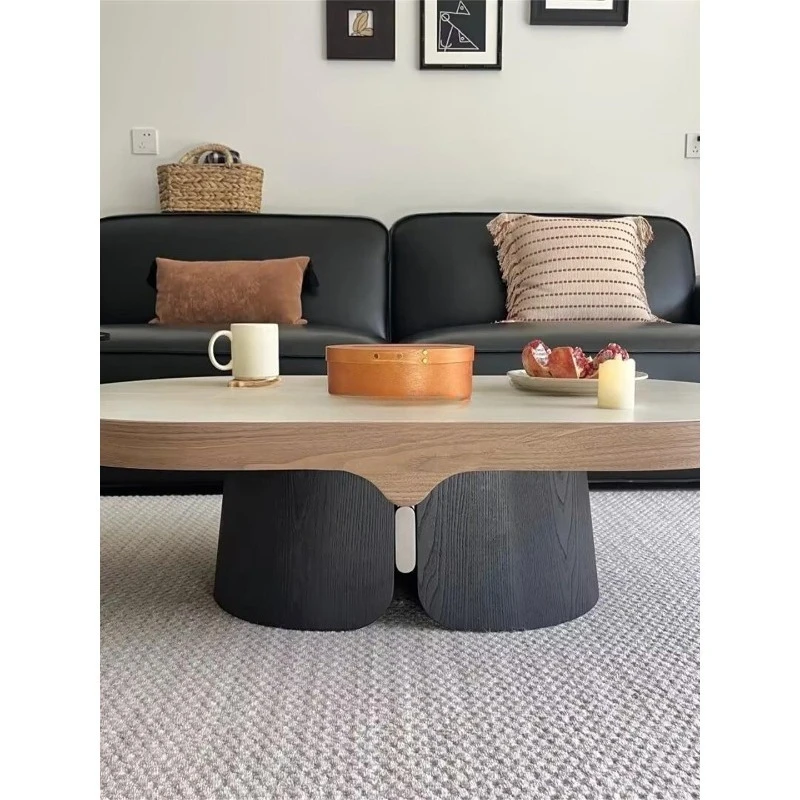 

Minimalist coffee table solid wood modern simple light luxury travertine rock slab coffee table designer home coffee table