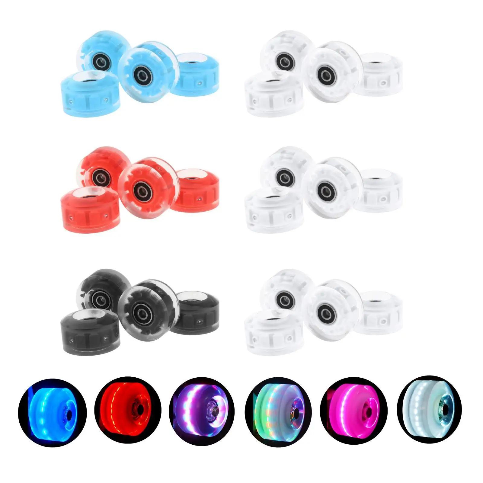 4Pack Luminous LED Roller Skate Wheels with Bearings Double Row Skating