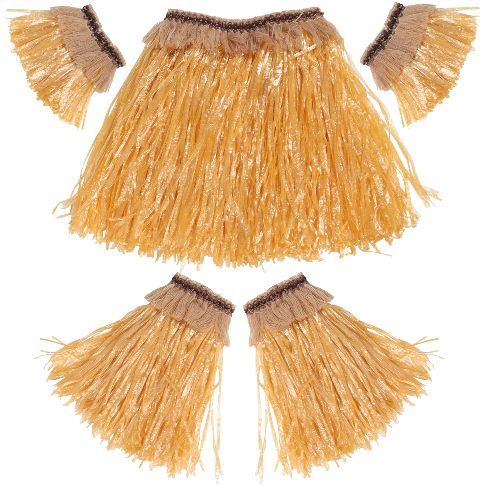Conjunto de saia de grama havaiana, 5 peças, adulto, fantasia de dança hula para mulheres, festival, verão, férias, festa, praia, evento