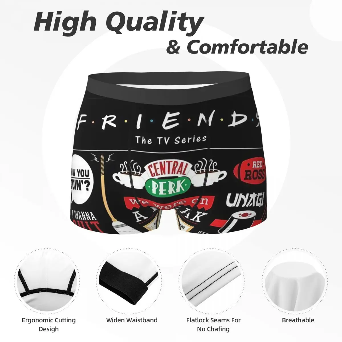 الأصدقاء برنامج تلفزيوني الملابس الداخلية التلفزيون الحقيبة عالية الجودة جذع طباعة الملاكم موجز تنفس رجل سراويل حجم كبير 2XL