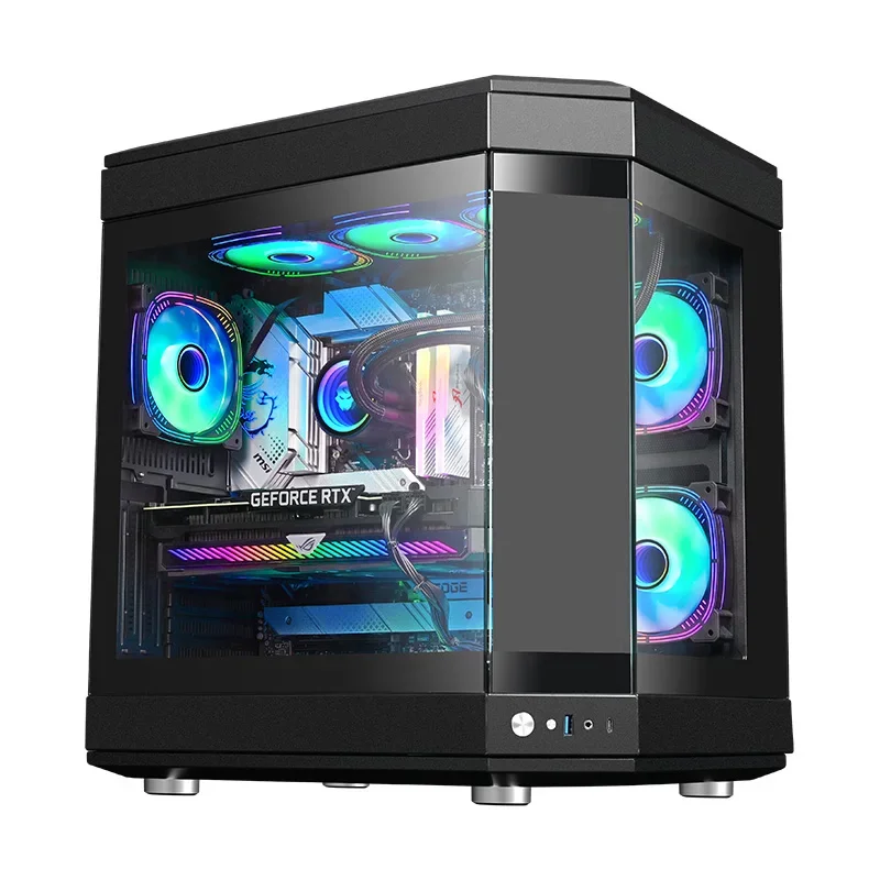 

ATX Gaming Computer Cases With Screen Cube Glasses Cabinet Double Tempered Glass PC Gaming Casing Desktop Chassis