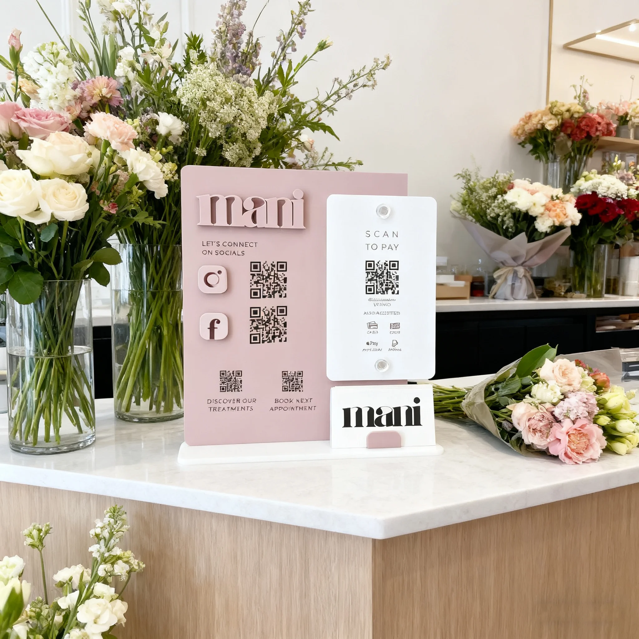 Multi QR Code Acrylic Stand For Desktop With Personalized Logo Google Reviews Payment Social Media And Business Advertising Need