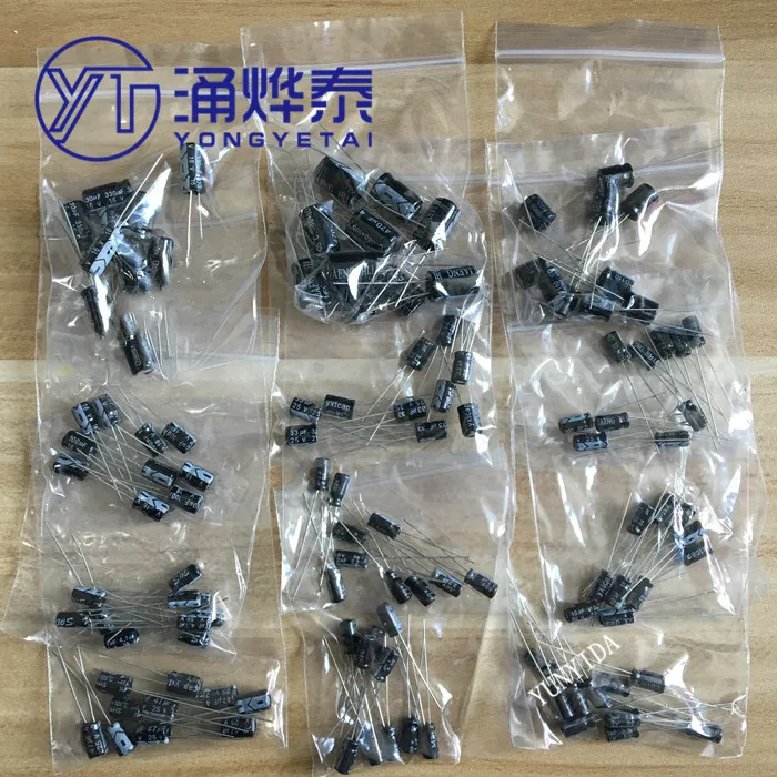 

YYT 120PCS/Bag Aluminum Electrolytic Capacitor Pack 0.22uf0.47uf1uf2.2uf4.7uf10uf10uf22uf33uf47uf 100uf220uf470uf,each 10PCS