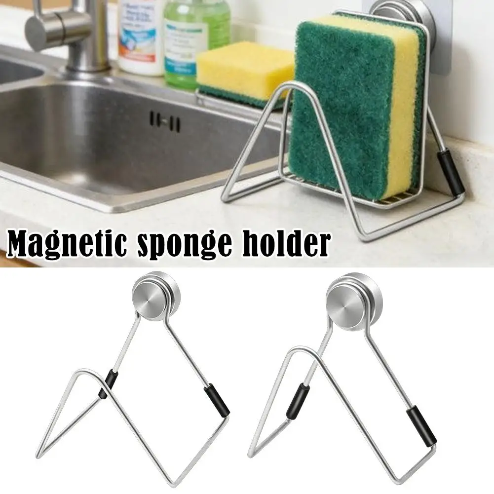 Magnetic Sponge Holder for Kitchen Sink Stainless Steel Drain Rack Detachable Cleaning Cloth Shelf Dish Drainer