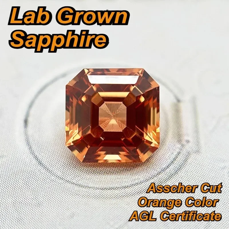 

Lab Grown Sapphire Asscher Cut Orange Color DIY Charms Jewelry Making Main Materials Selectable AGL Certificate