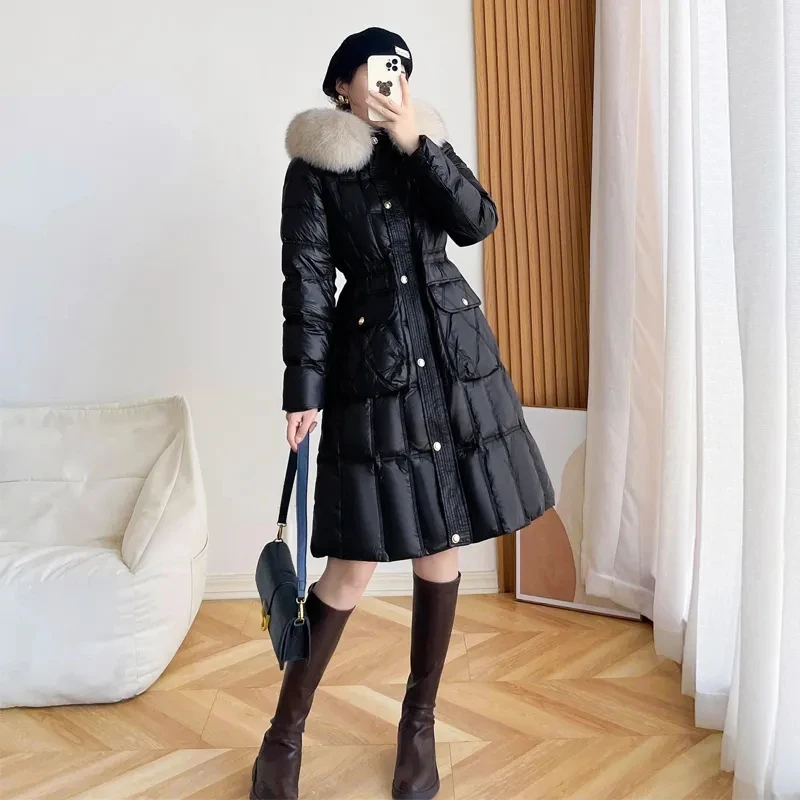 Fox Collar Down Jacket Womens Clothing 2023 New Winter Jacket Long Thicken White Duck Down Coat Hooded Warm Female Outerwear