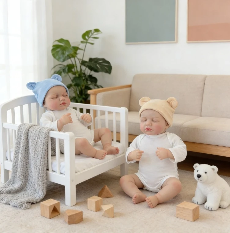 NPK 19'' Realistische Reborn Loulou Slapende Baby, Zeer Levensecht Knuffelbaar Baby, Zacht Stoffen Lichaam, 3D Huid met Zichtbare Aders