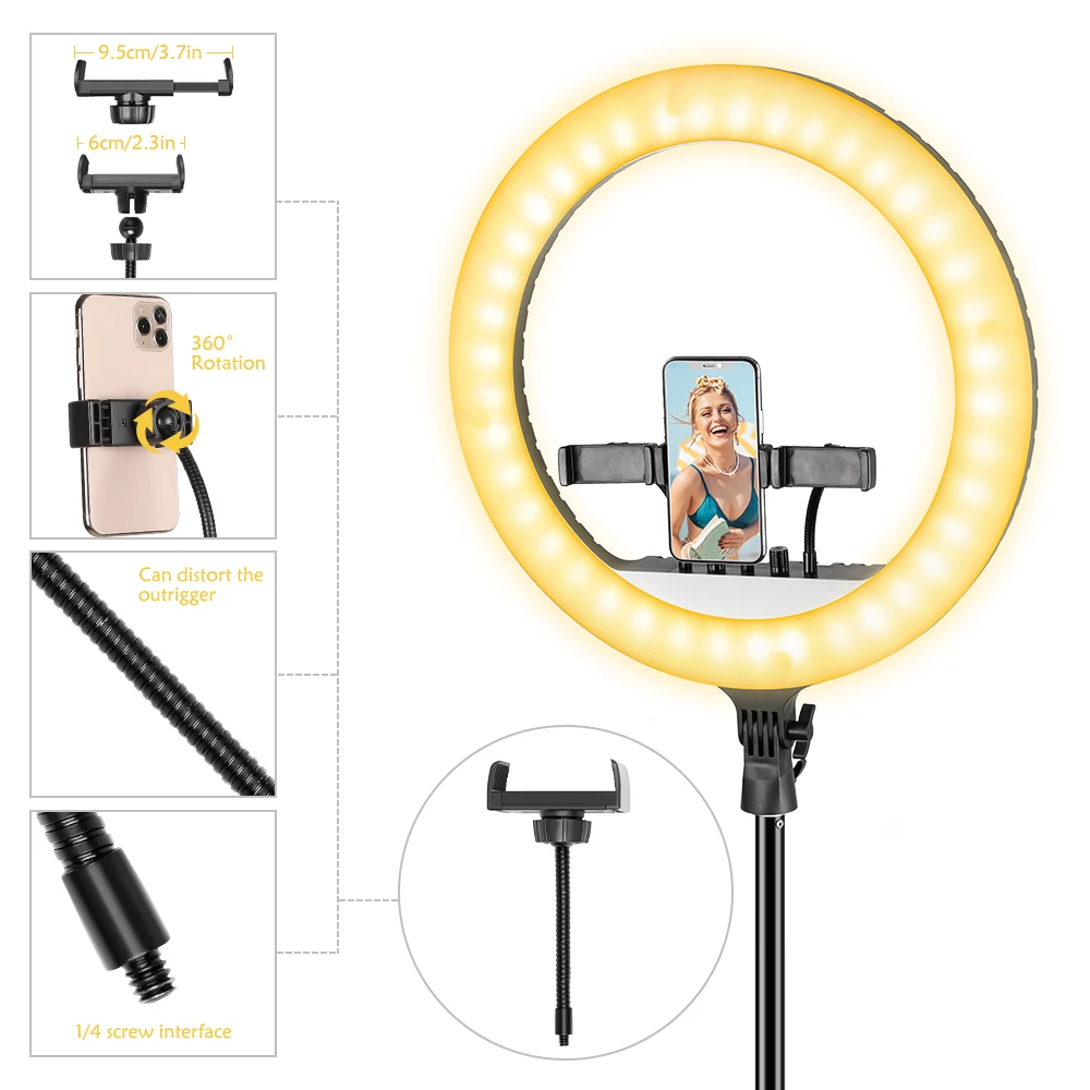 SH 18 بوصة LED مصباح مصمم على شكل حلقة عدة مع الإضاءة حامل ثلاثي القوائم عكس الضوء 2700K-5700K ل يوتيوب تيك توك فيديو ماكياج التصوير استوديو