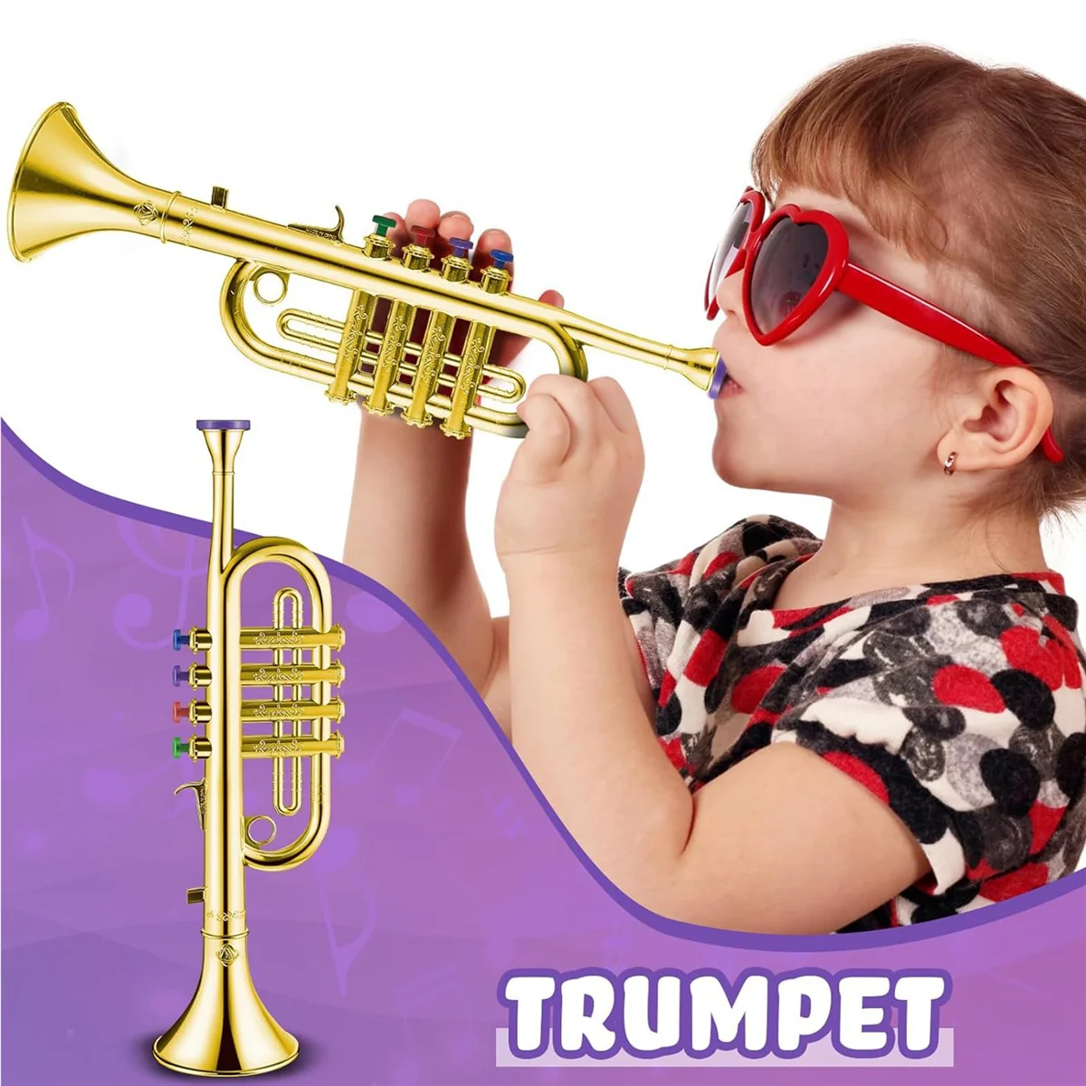 Set of 2 Music Instruments Trumpet and Saxophone Portable Clarinet with Colored Keys Educational Toy for Home School