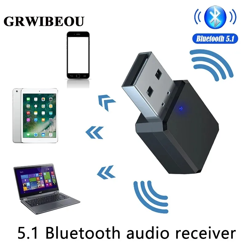 

GRWIBEOU Bluetooth Adapter USB Bluetooth 5.1 Receiver 3.5mm AUX Jack for PC Car Music AUX Stereo Audio Adapter TV Headphones