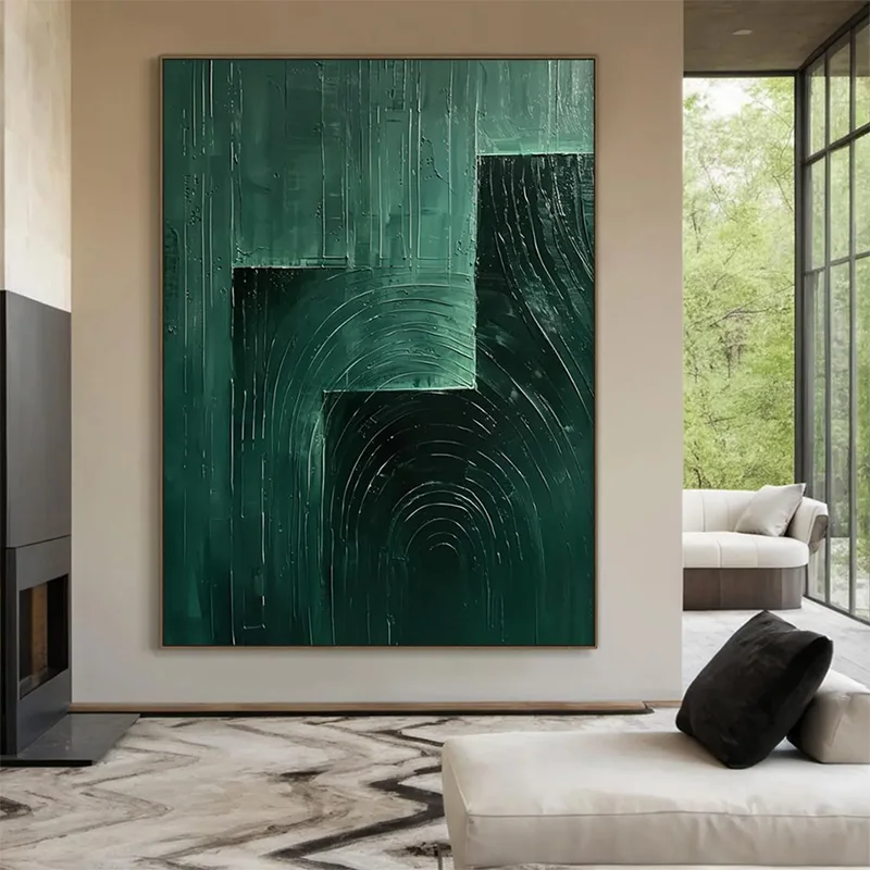 Large Brown Beige Texture Thick Wall Art Decor For Room Hand Painted Simple Style Deep Green Black Oil Painting On Canvas As Gif