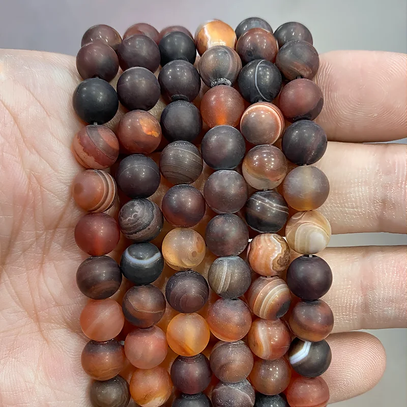 Natural Matte Fantasy Dream Stripe Agate Stone Round Beads for Jewelry Findings Diy Bracelet Necklace 15