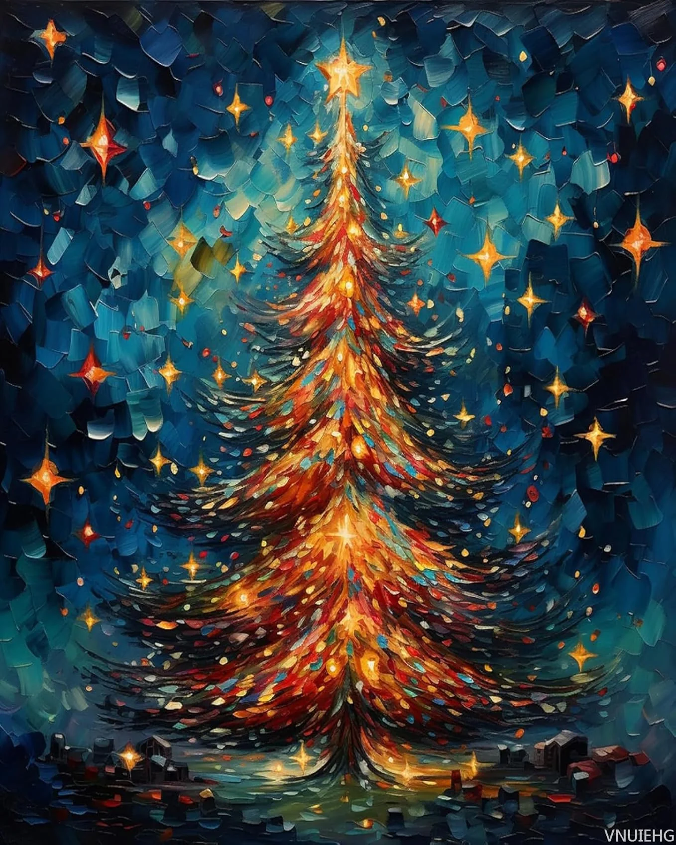 Without Frame Digital Oil Painting The Christmas Tree and The Stars Home Decoration Painting Wall Bedroom Room Decor Friend Gift