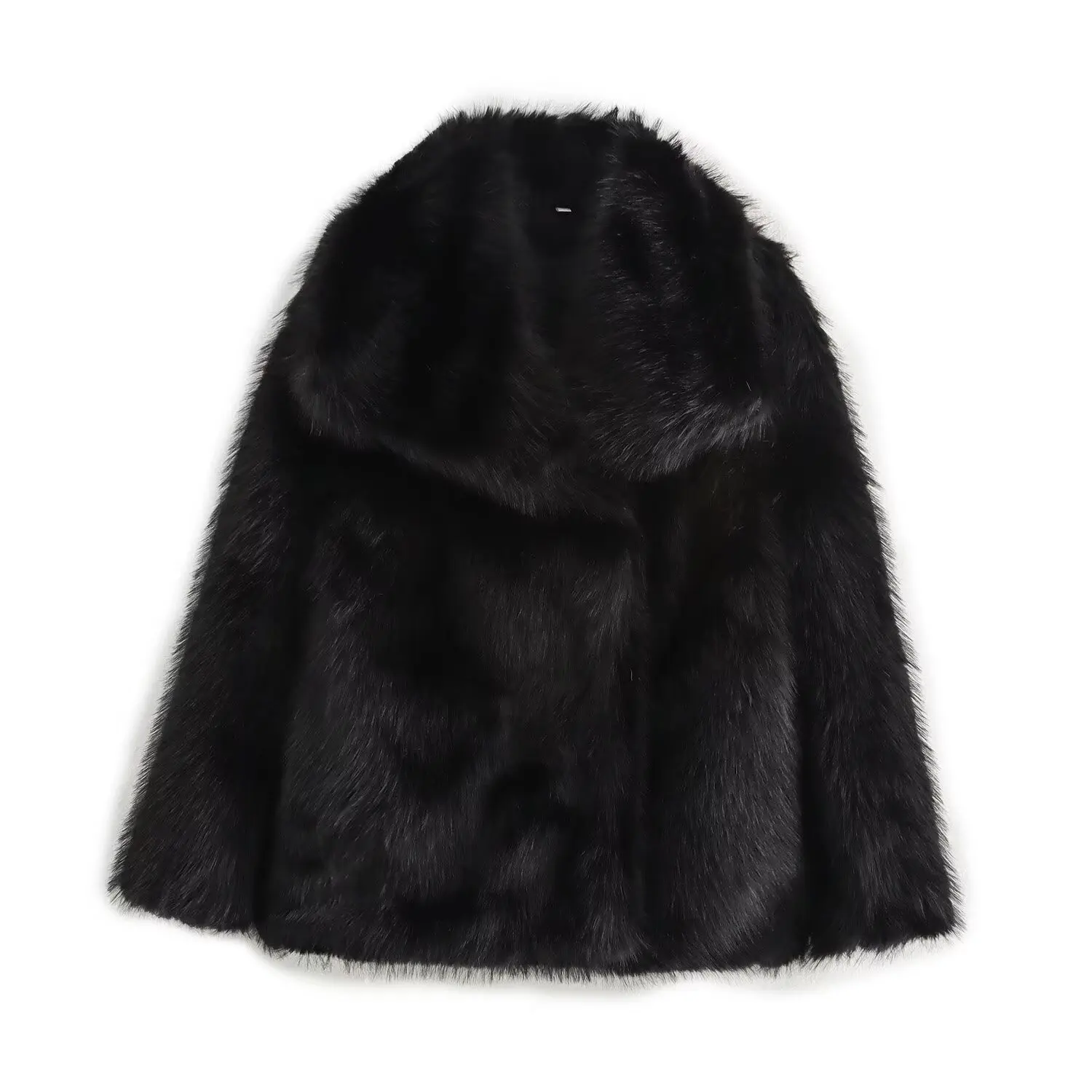 Winter korte nepbont jas vierkante hals dames pluche jas effen losse pluizige jassen stijlvolle zwarte harige overjas lange mouwen