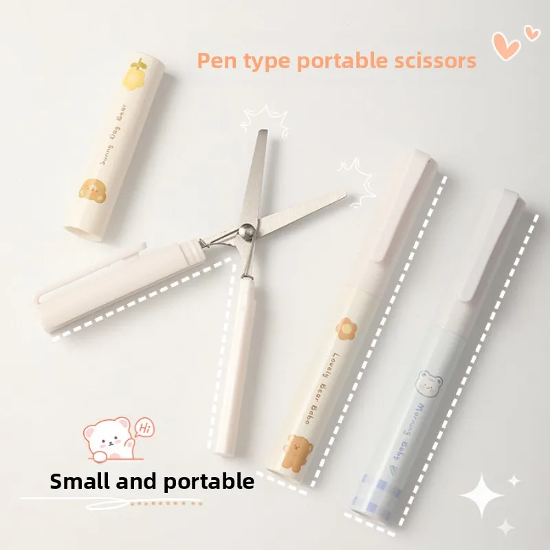 Pen-shaped Portable Scissors Mini Compact Student Handmade DIY Scissors Creative Folding Round Head Safety Small Scissors