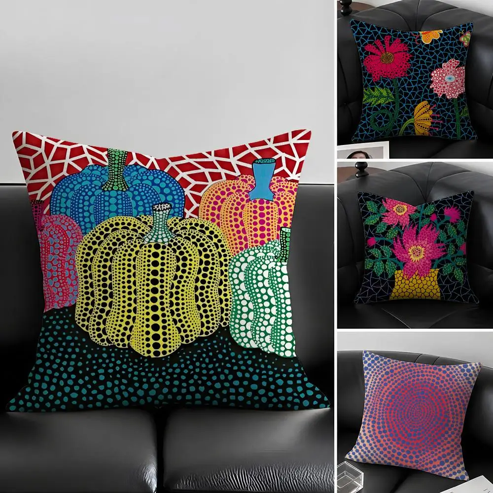 Artist Yayoi Kusama Cushion Cover Natural Linen Pillowcase Set, All-in-One Decor for Sofa, Bedroom & Chair