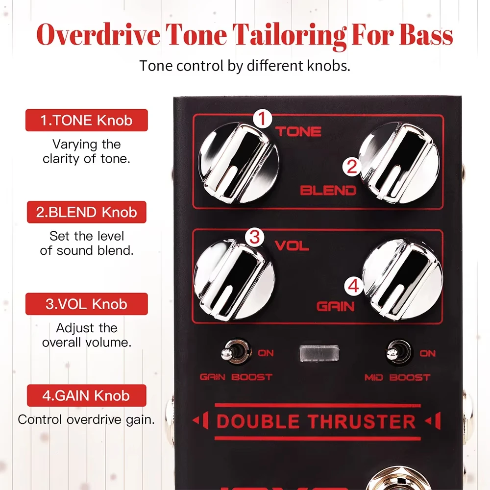 JOYO R-28 Double Thrust Bass Overdrive Effect Pedal  Delivering Sharp and Grainy High Frequency