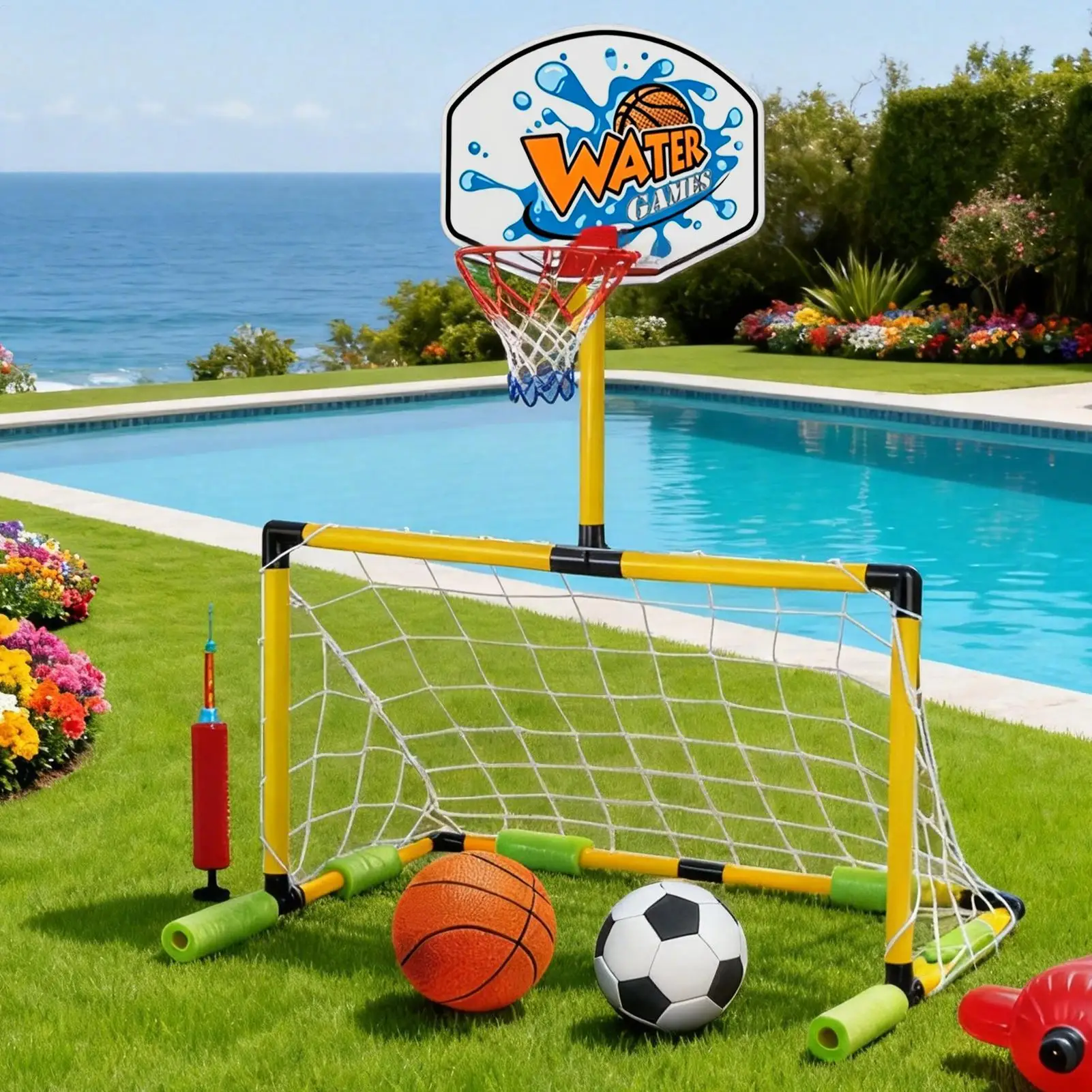 Pool Basketball Hoop 2-in-1 Soccer Goal Basketball Set Floating Water Score Game Kids Adult Interactive Toys Pool Party Supplies