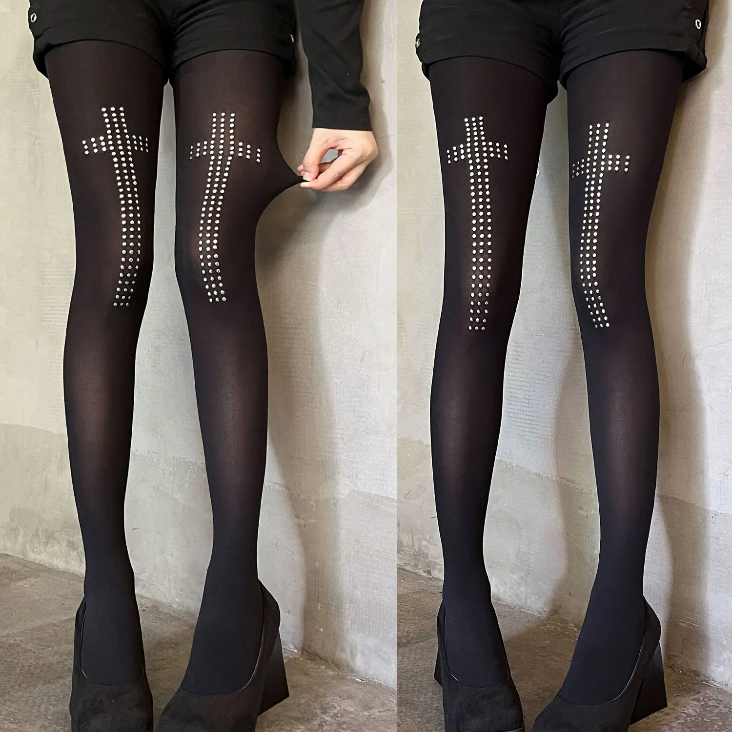 جديد القوطي لوليتا تأثيري JK الفتيات الجوارب النساء مثير الرجعية القوطية Kawaii الصليب حجر الراين جوارب جوارب النايلون جوارب طويلة #1