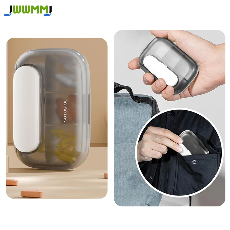 

1pcs 4/6 Compartment Pill Box,Travel Pill Organizer,Small Pill Case,Portable Daily Medicine Fish Oil Container for Pocket Purse