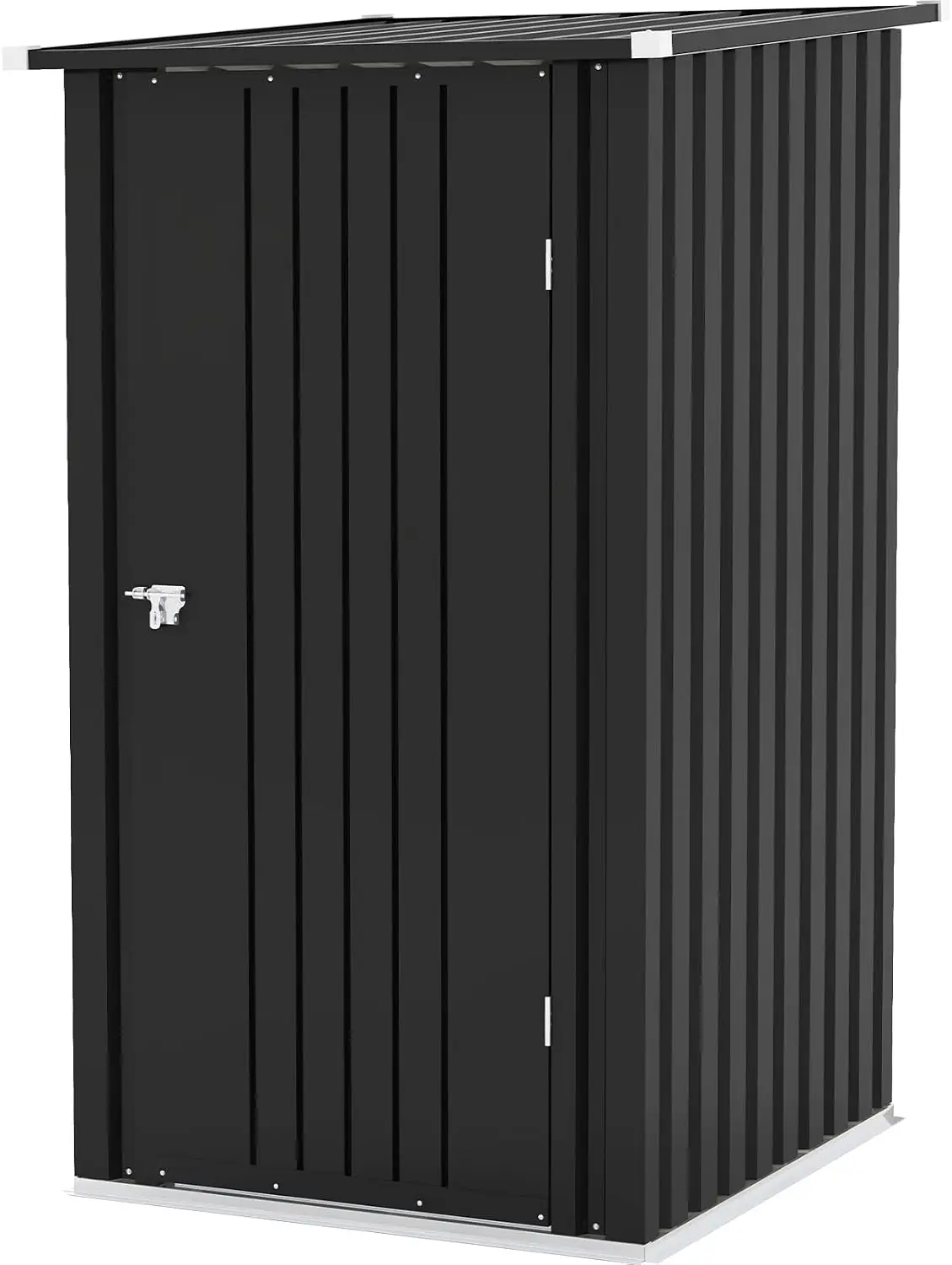 3 x 3 FT Small Outdoor Garden Storage Shed With Sloping Roof Lockable Single Door Compact Metal Tool Cabinet Storage Organizer For Backyard Garden Patio Lawn, Black