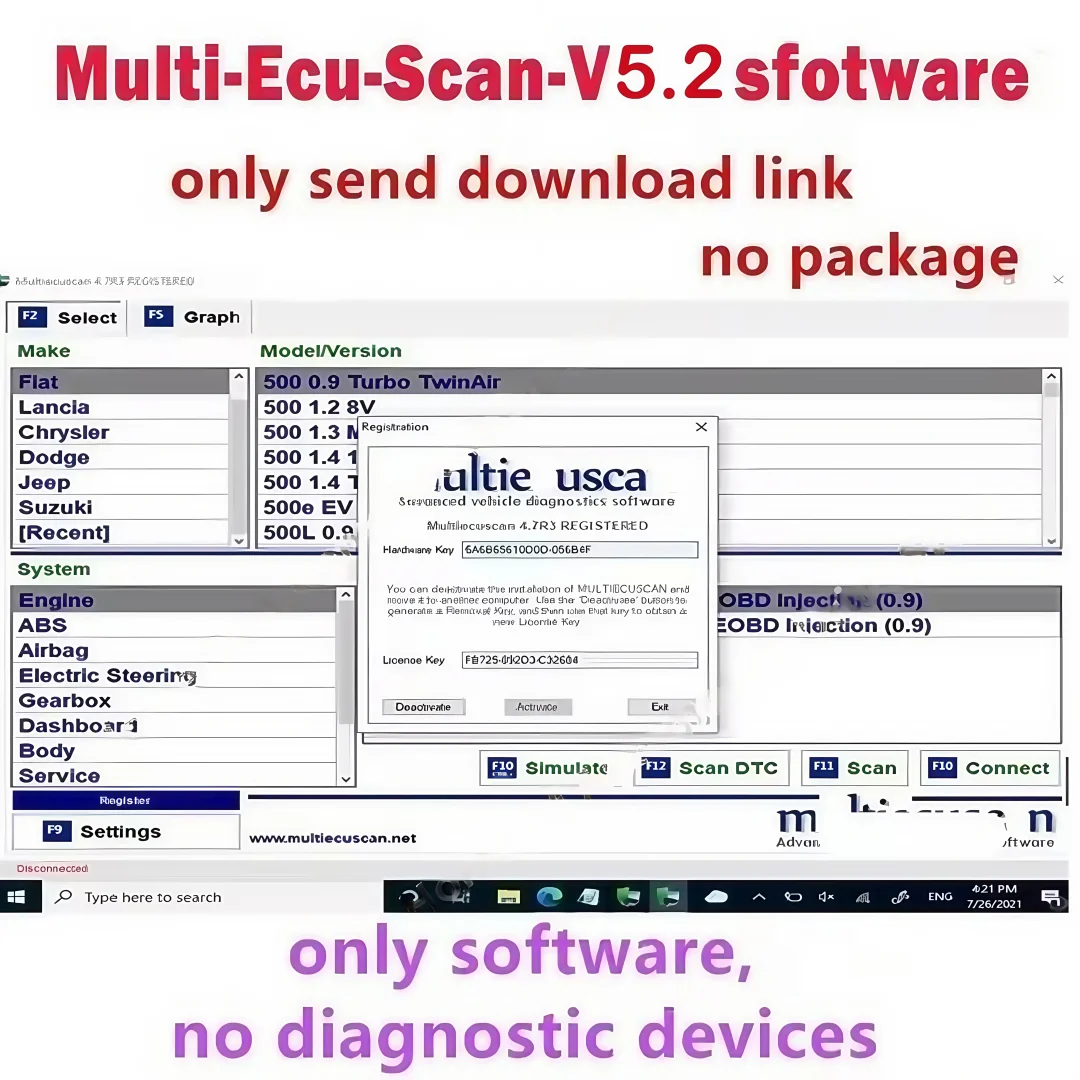 

Программное обеспечение Multiecuscan 5.2 для Fiat Multiecuscan V5.2 для программного обеспечения сканера Fiat/Chrysler/Dodge/Jeep/Suzuki
