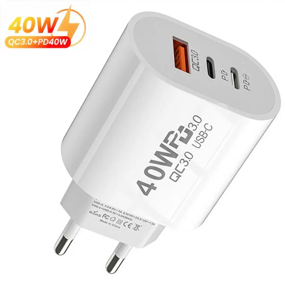 Durable Long-lasting Charger Reliable 40w Dual Pd Type-c/usb Travel Charger Adapter Compact Eu Plug with for Fast