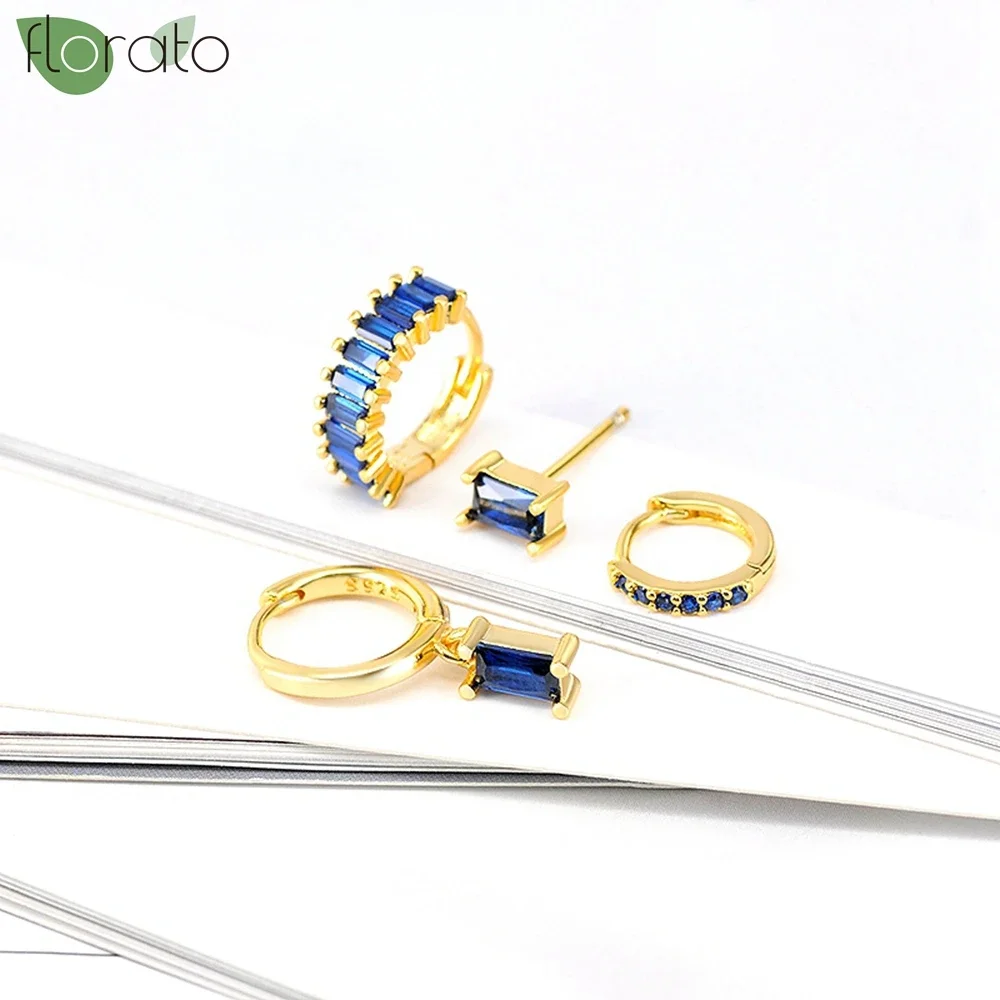 925 Sterling Silver Needle Mysterious Blue Crystal Pendant Earrings Fashion Hoop Earrings for Women Premium Luxury Jewelry Gifts