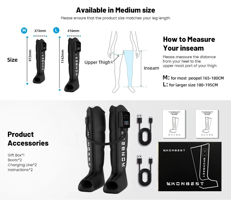 Wireless Air Compression Therapy Recovery Boots Full Leg Massager System  DVT Pump Device