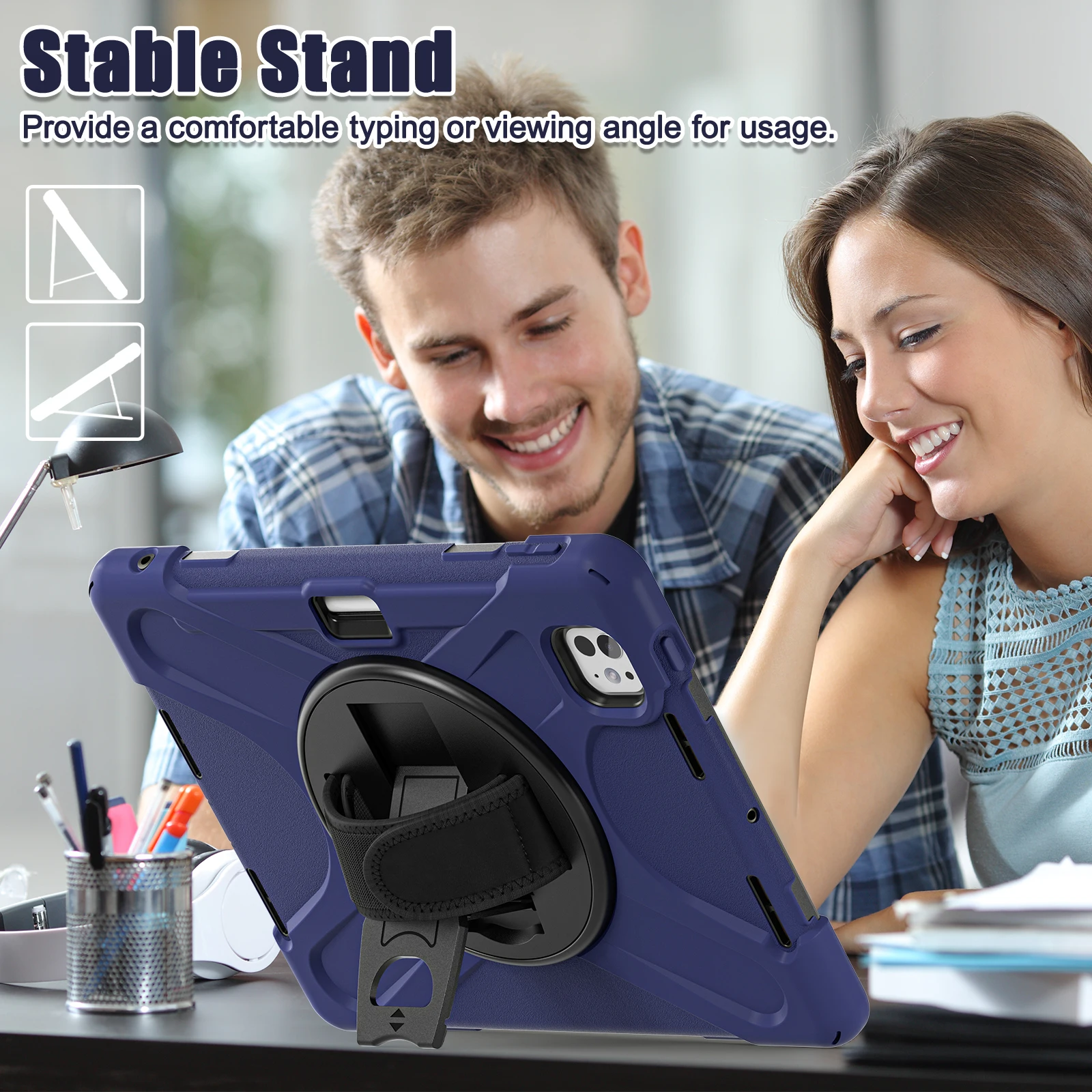 Rugged Case Universal For iPad Pro11 2025 M5 2024 M4 A3357 A3358 A3359 A2836 A2837 A3006 360 Rotating Stand Cover Shoulder Strap