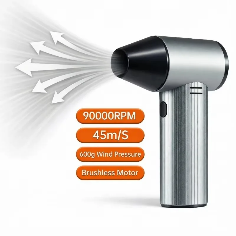 Portable, Brushless Motor Turbo Fan Dust Collector Handheld Electric Hair Dryer, Wind Pressure for Car Cleaners
