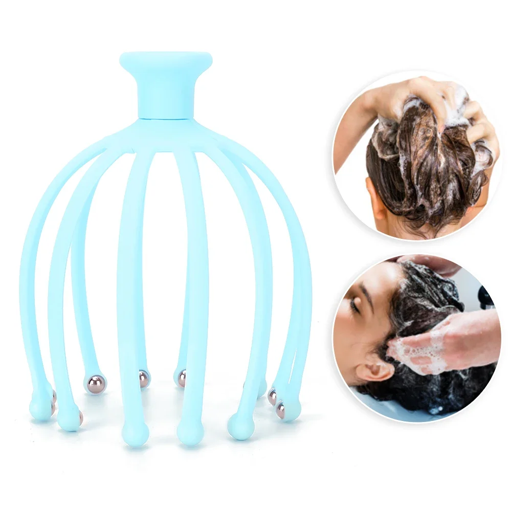 Head Scratching Massager Stress Relief Hair Therapy Rolling Ball Scalp Massage Machine Small Artifact Soul Extractor (Blue )