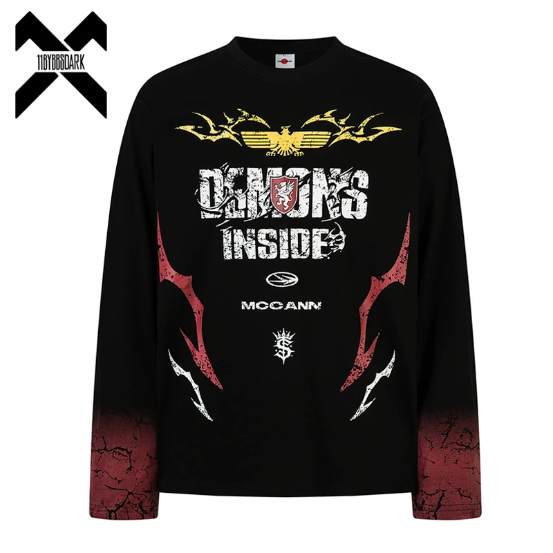 

Hip Hop Long Sleeve T-Shirt Y2K Letter Graphic Printed Fake 2 Pieces T Shirts Streetwear Men Harajuku Punk Gothic Tops