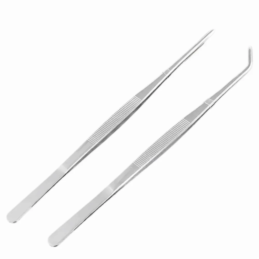 

4Pcs Straight/Curved Tips Stainless Steel Tweezers 20cm Long Handle Elbow Tweezers Anti-Rust Multi-functional Cooking Clamps