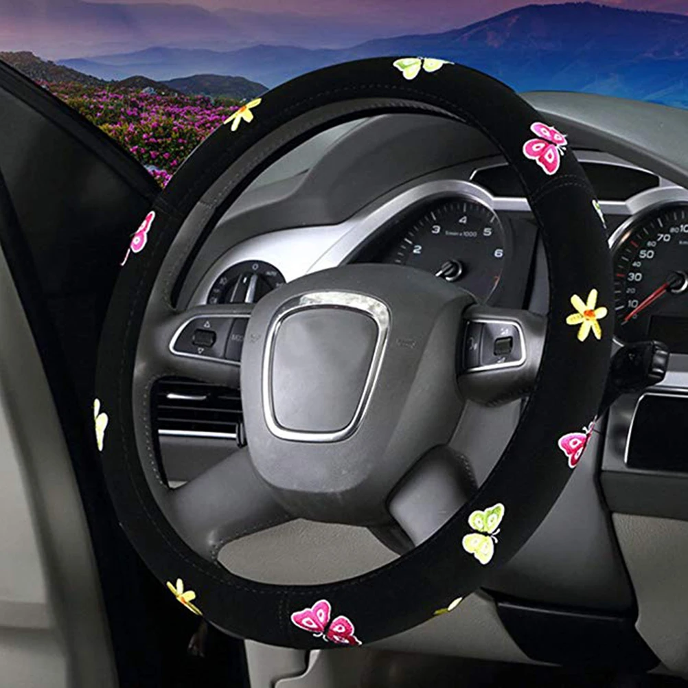 

Women Embroidery Comfortable Anti-Slip Soft Cushion Auto Steering Wheel Cover For Car Decoration Steering Wheel
