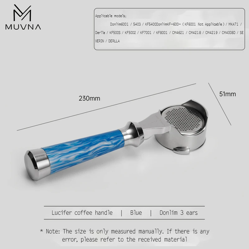 MUVNA Espresso bodemloze portafilter Lucifer-serie, naakte portafilter met mand, geschikt voor E61/Nuova/Delonghi/Breville-machines