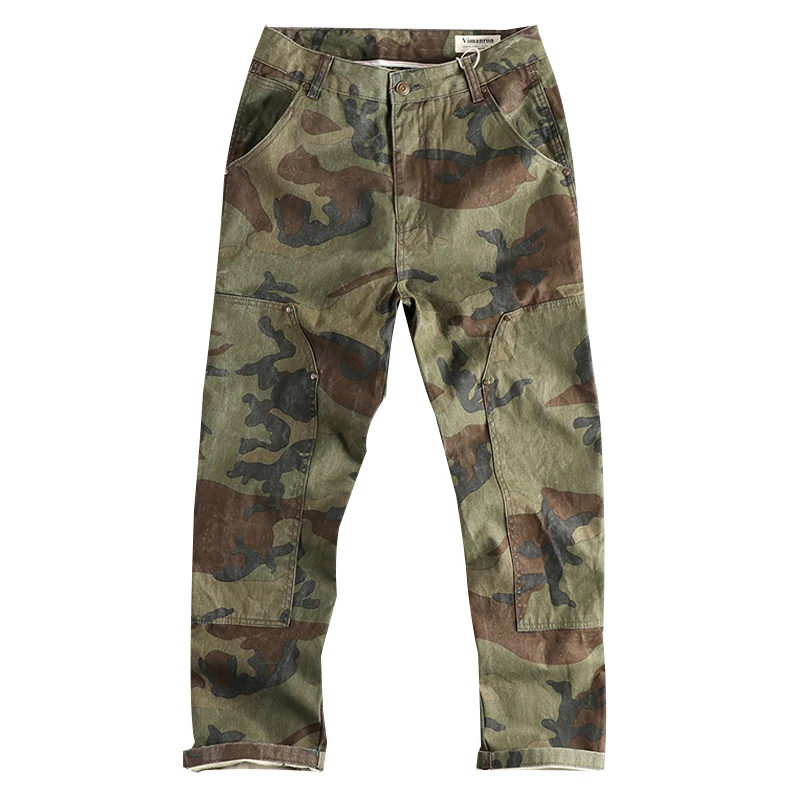2024 Autumn New American Rerto Woven Twill Camouflage Cargo Pants Men\'s Simple 100% Cotton Washed Loose Straight Casual Trousers