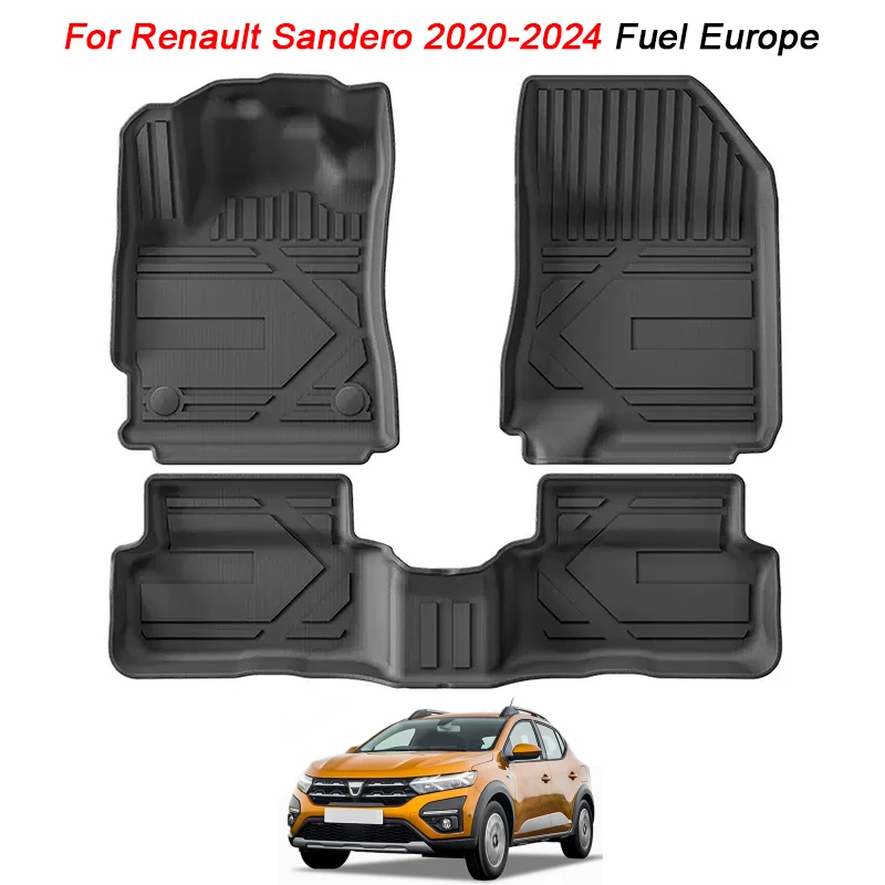 for Renault Sandero 2020 2021 2022 2023 2024 Fuel Europe Car Floor Mats TPE 3D Trunk Mat Waterproof Cargo Liner