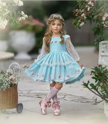 0-12Y Baby Girl Summer Blue Turkish Vintage Lolita Princess Ball Gown Dress for Birthday Holiday Casual Eid B143