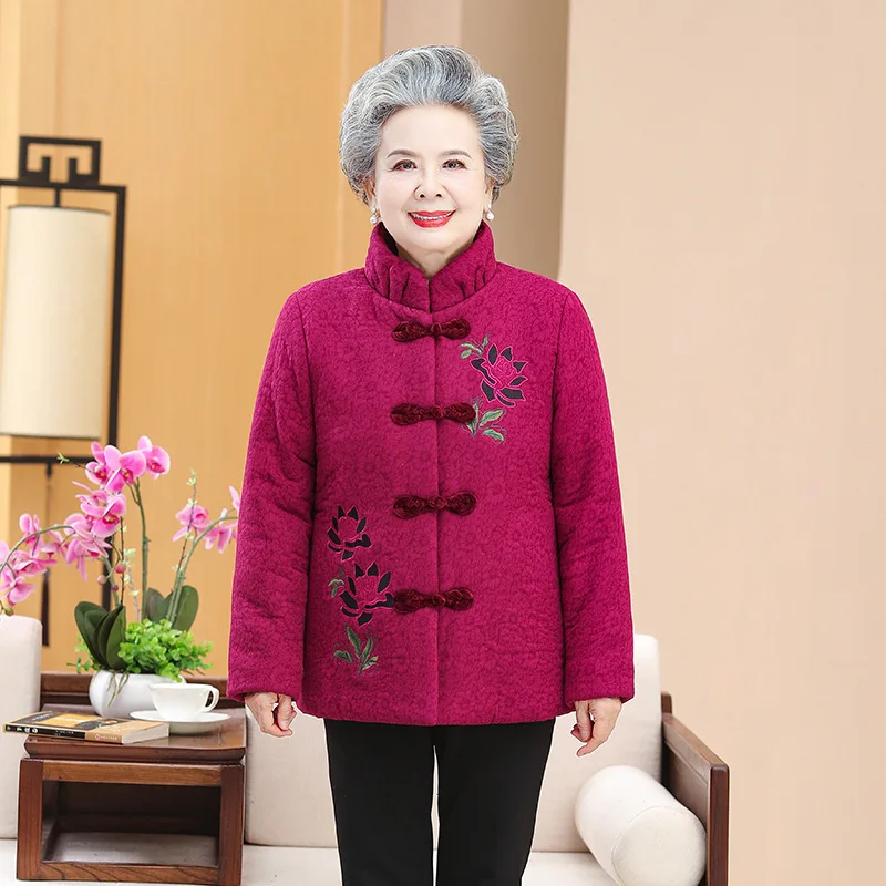 Middle Aged Mother Stand Collar Quilted Winter Jacket Parkas Female Down Cotton Overcoat Women Thick Warm Casual Grandma Coat