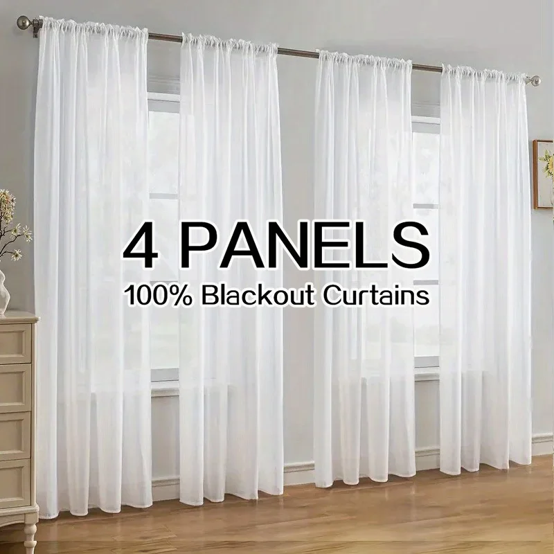 

Set of Four Solid Color Window Sheers, Durable Semi-Transparent Curtains with a Rod Pocket Design, Available in Elegant Plain Styles - Options Include White, Beige, And Cyan