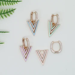 Neon Enamel Triangle Dangle Earrings for Women - Geometric rose gold Color Earrings