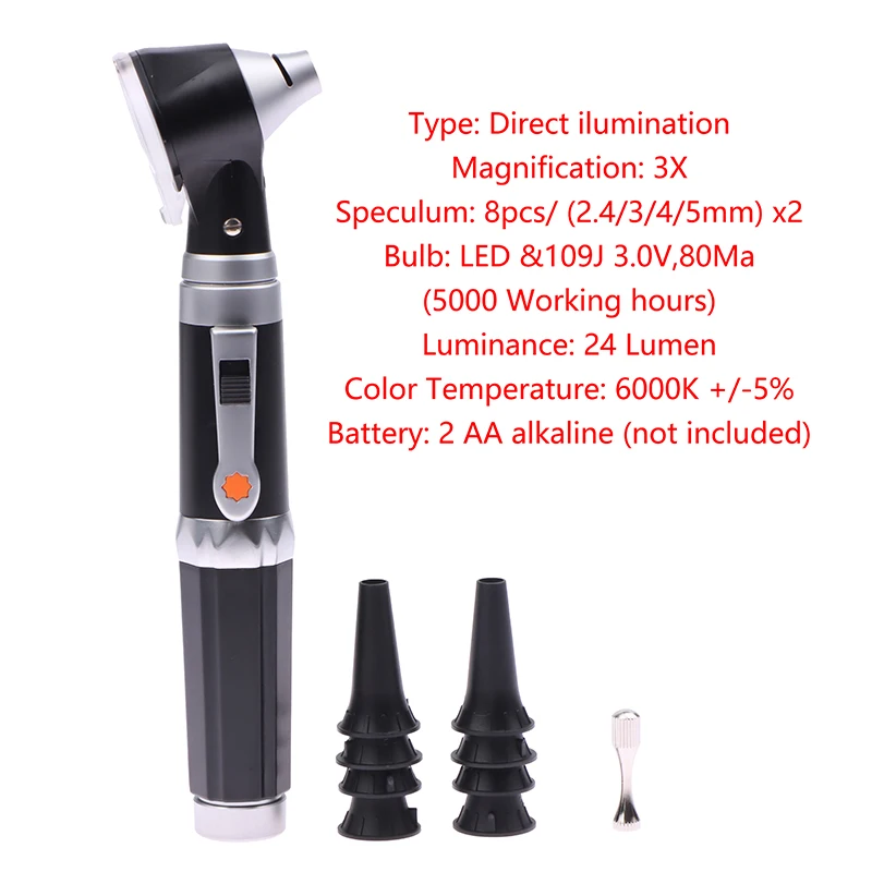 Pocket Otoscope 3X True View Otoscopio Full Spectrum Home Physician Diagnostic Set With 8 Tips For Adult Child Ear Care Tool