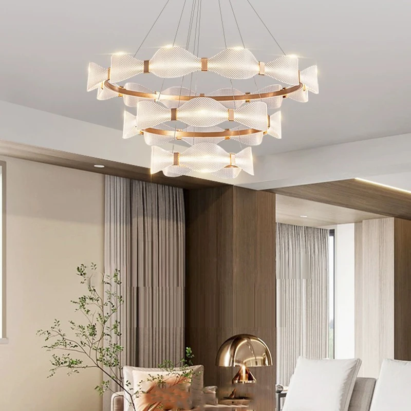 

AiPaiTe Post-modern light luxury living room LED chandelier original circle / long villa high-end atmospheric hall lighting