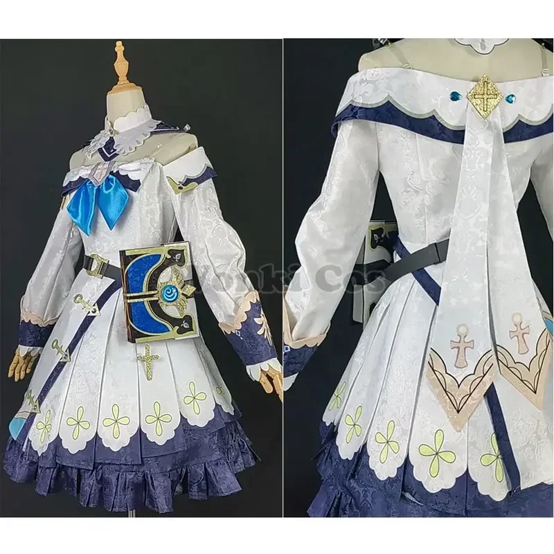 女の子のためのコスプレ衣装,コスプレ衣装,アクセサリー付きのバーバラドレス,完全なセット,金髪のかつら,本,アイドルパーティーの衣装