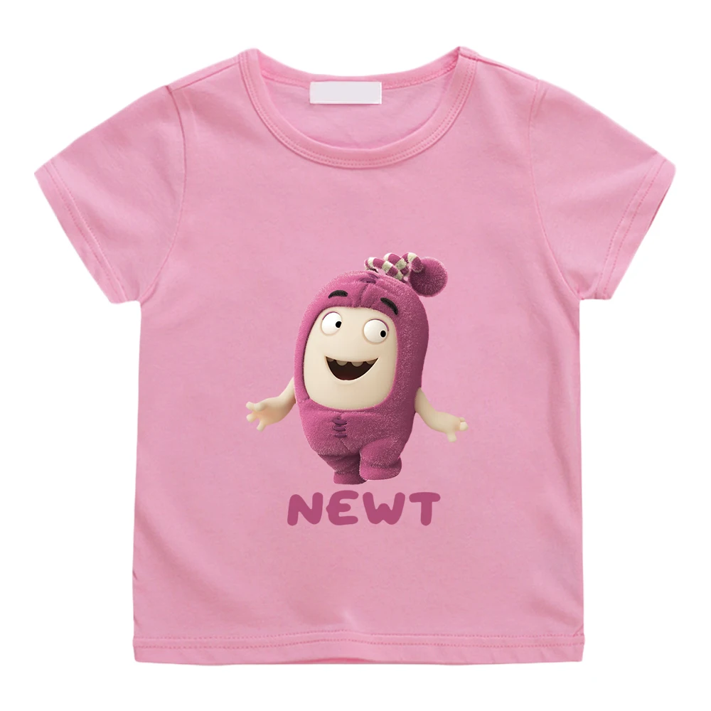 Oddbods NEWT Pink Children Cute T-shirt 100% Cotton Casual Summer O-neck Tee-shirt Kawaii Cartoon Boys and Girls Tshirts Funny