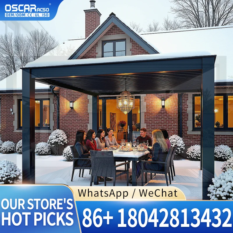 Aluminum Durable Sun Shade Motorized Bioclimatic Pergola Outdoor Kits With Blinds Customized Bespoke for Garden Patio Backyard p