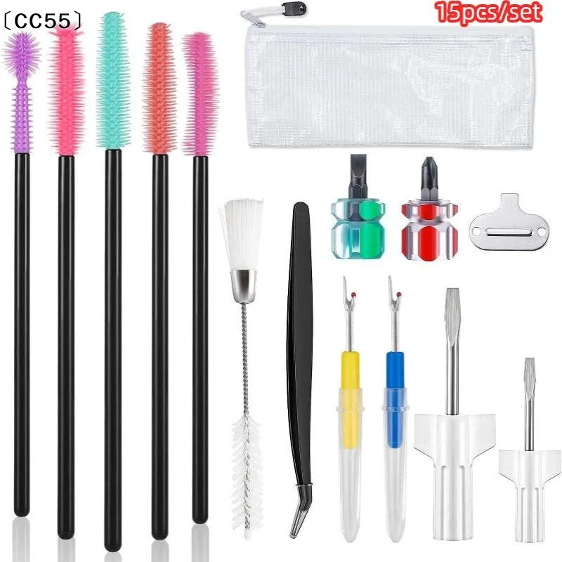 15Pcs Sewing Machine Maintenance Kit Screwdrivers Tweezers Brushes Rippers And Case Sewing Machine Cleaning Kit〔CC55〕