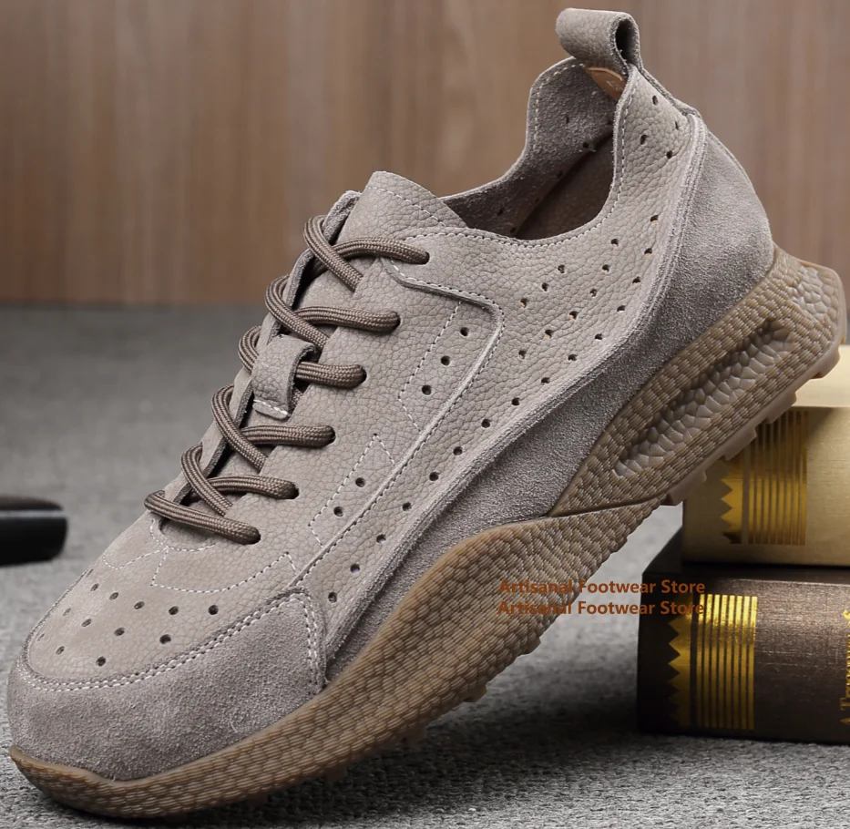 

Cowhide Hollow Out Men's Shoes Summer Breathable Retro Frosted Leather Mesh Sports Leather Casual Shoes New In Men's Sneakers
