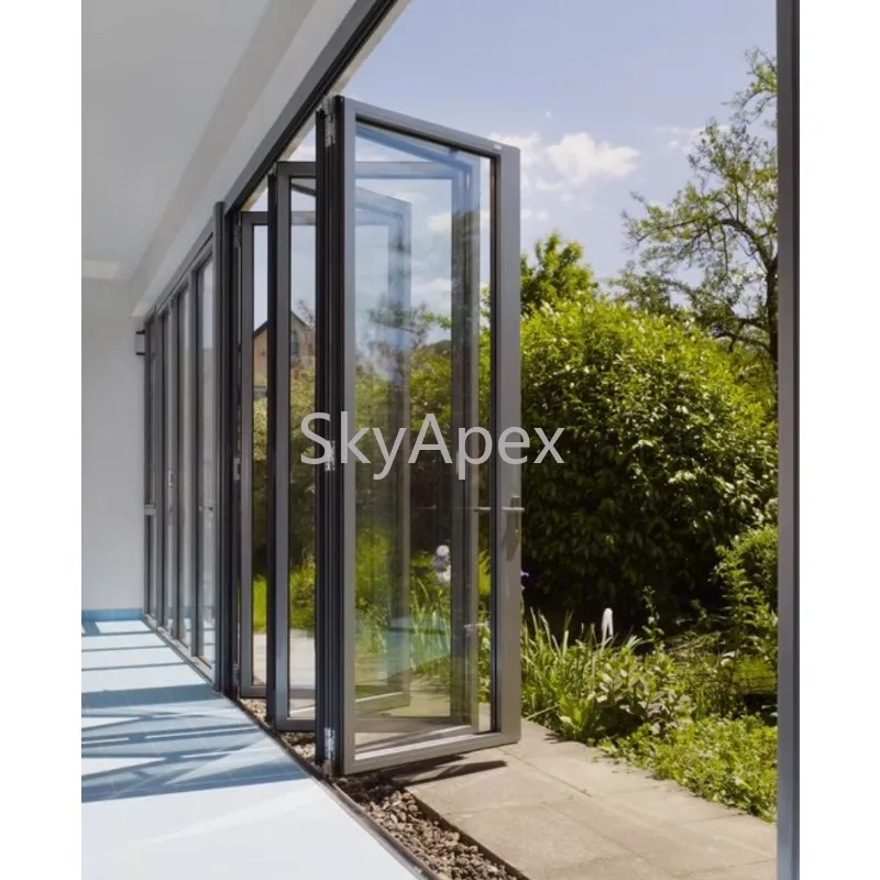Latest Design Modern Aluminium Slim Frame Clear Glass Bifold Security Door For Interior Outdoor Windproof  Durable High Strength